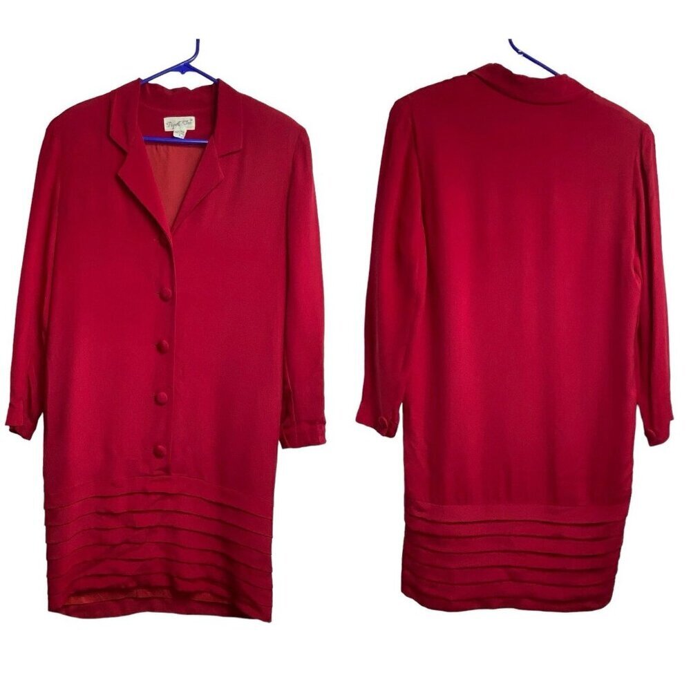 PAPELL‎ TOO Women Silk Dress Size 6 Red Button Front 3/4 Sleeve Elegant 23-5